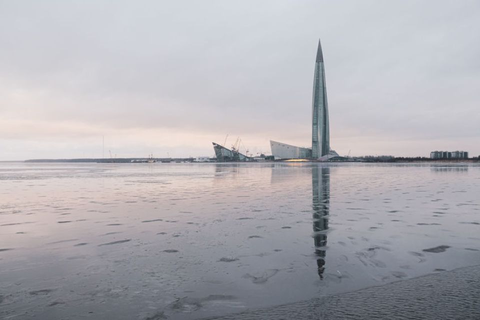 Panorama of Lakhta business center with a frozen bay in Saint Peterburg. Copyright: Marco Ciccolella