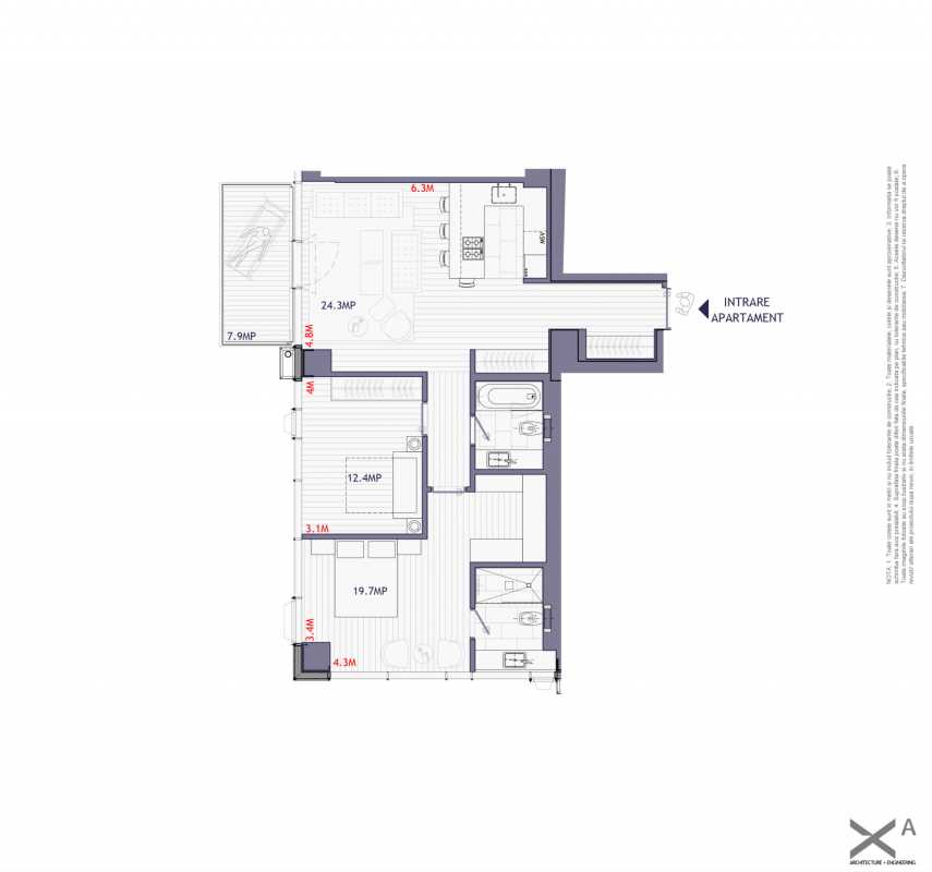 Apartament nou cu 3 camere de vânzare în One Mircea Eliade Blueprint