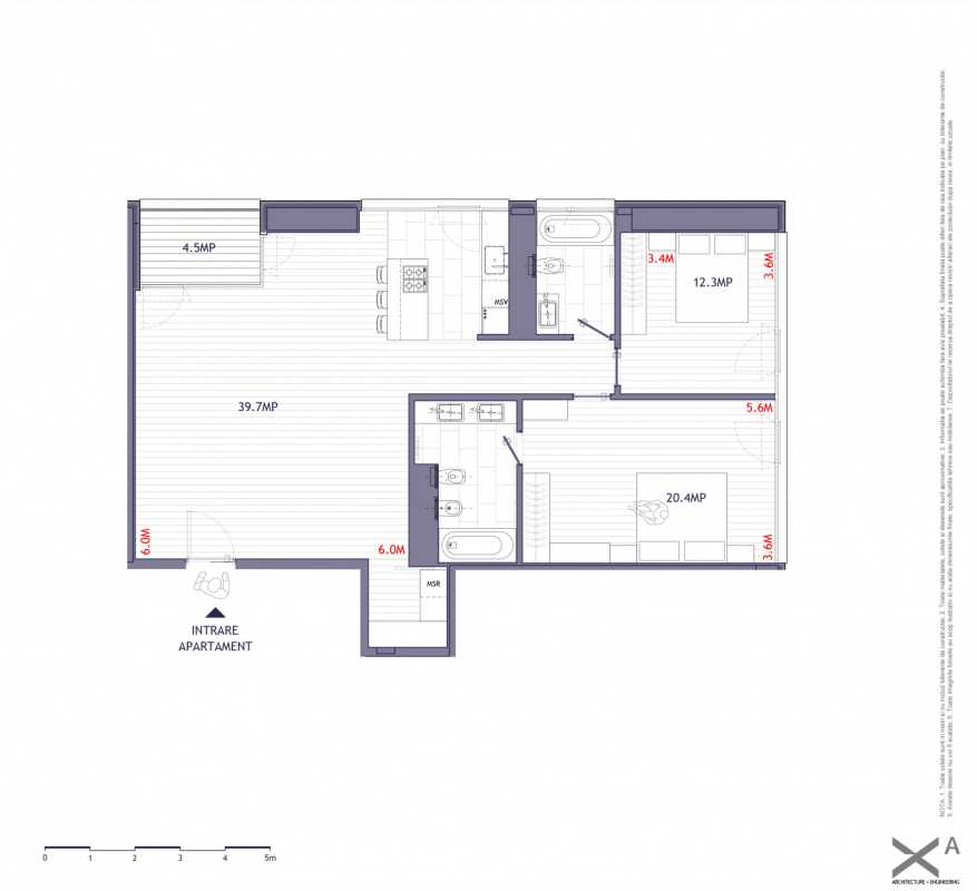Apartament nou cu 3 camere de vânzare în One Verdi Park Blueprint