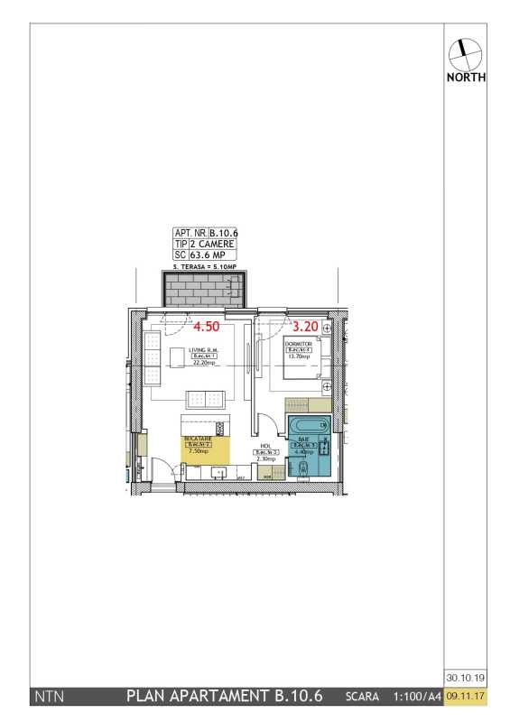 Apartament cu 2 camere de vânzare în One Timpuri Noi Blueprint