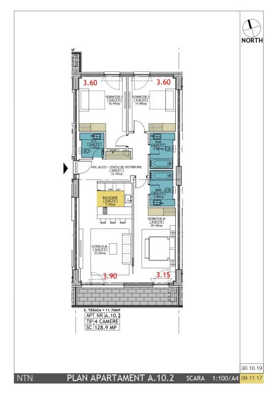 Apartament cu 4 camere de vânzare în One Timpuri Noi Blueprint