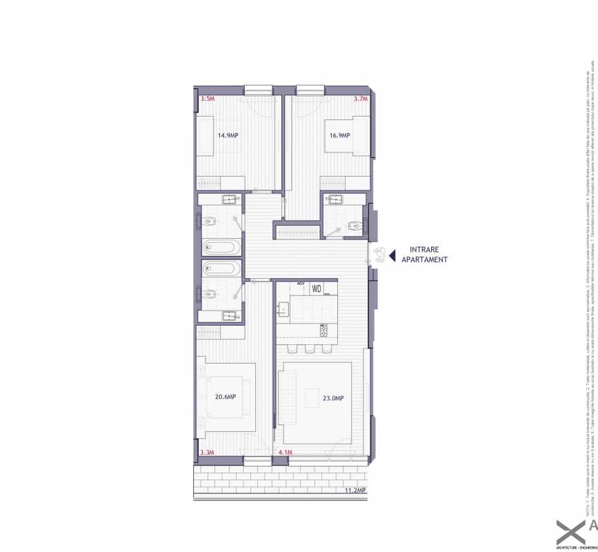 Apartament cu 4 camere de vânzare în One Timpuri Noi Blueprint