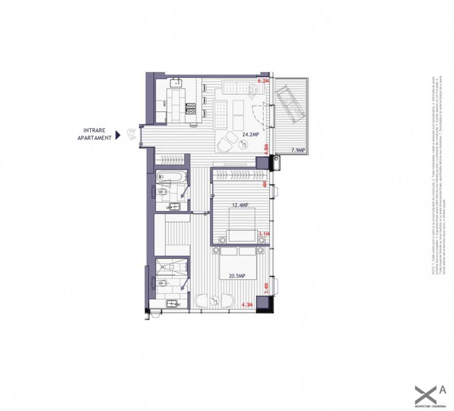 Apartament nou cu 3 camere de vânzare în One Mircea Eliade Blueprint