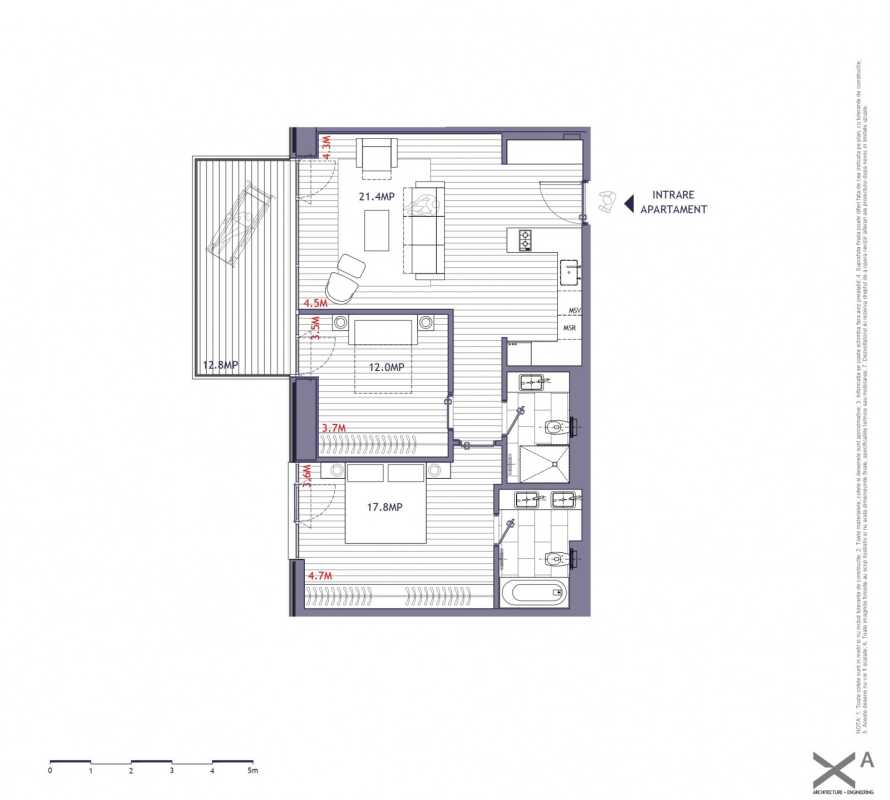 Apartament nou cu 3 camere de vânzare în One Verdi Park Blueprint
