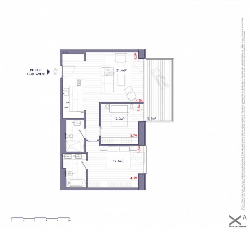Apartament cu 3 camere de vânzare în One Verdi Park Blueprint