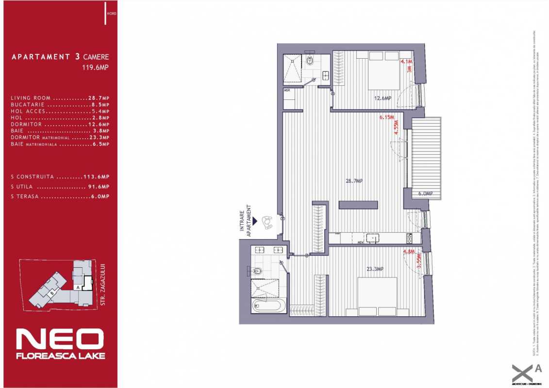 Apartament nou cu 3 camere de vânzare în One Floreasca Vista Blueprint