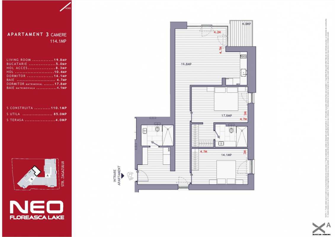 2 Bedroom Apartment For Sale In One Floreasca Vista Blueprint