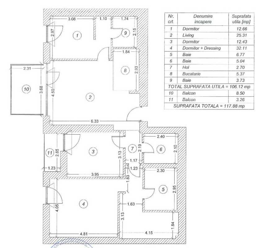 3 Bedroom Apartment For Rent In One Herăstrău Plaza Blueprint