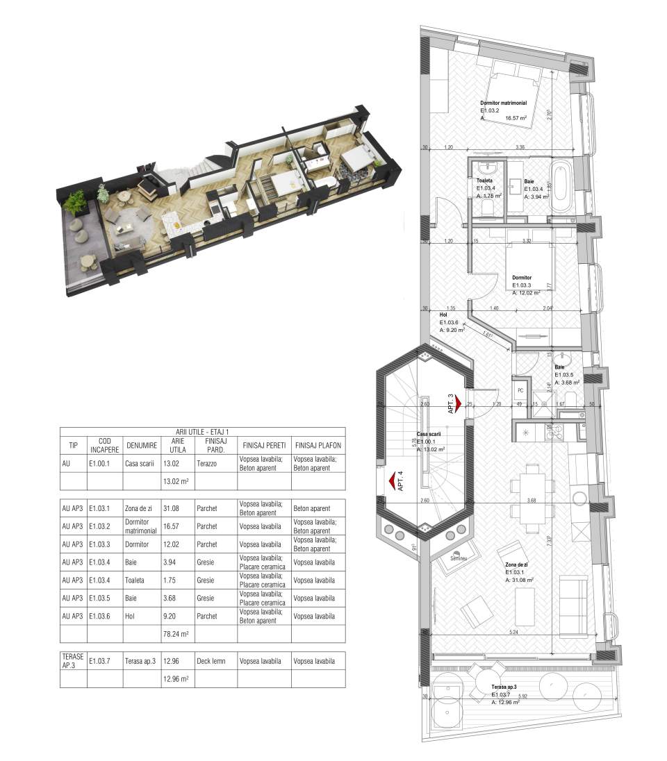 A02.03 PLAN ETAJ 1 - APARTAMENT 3